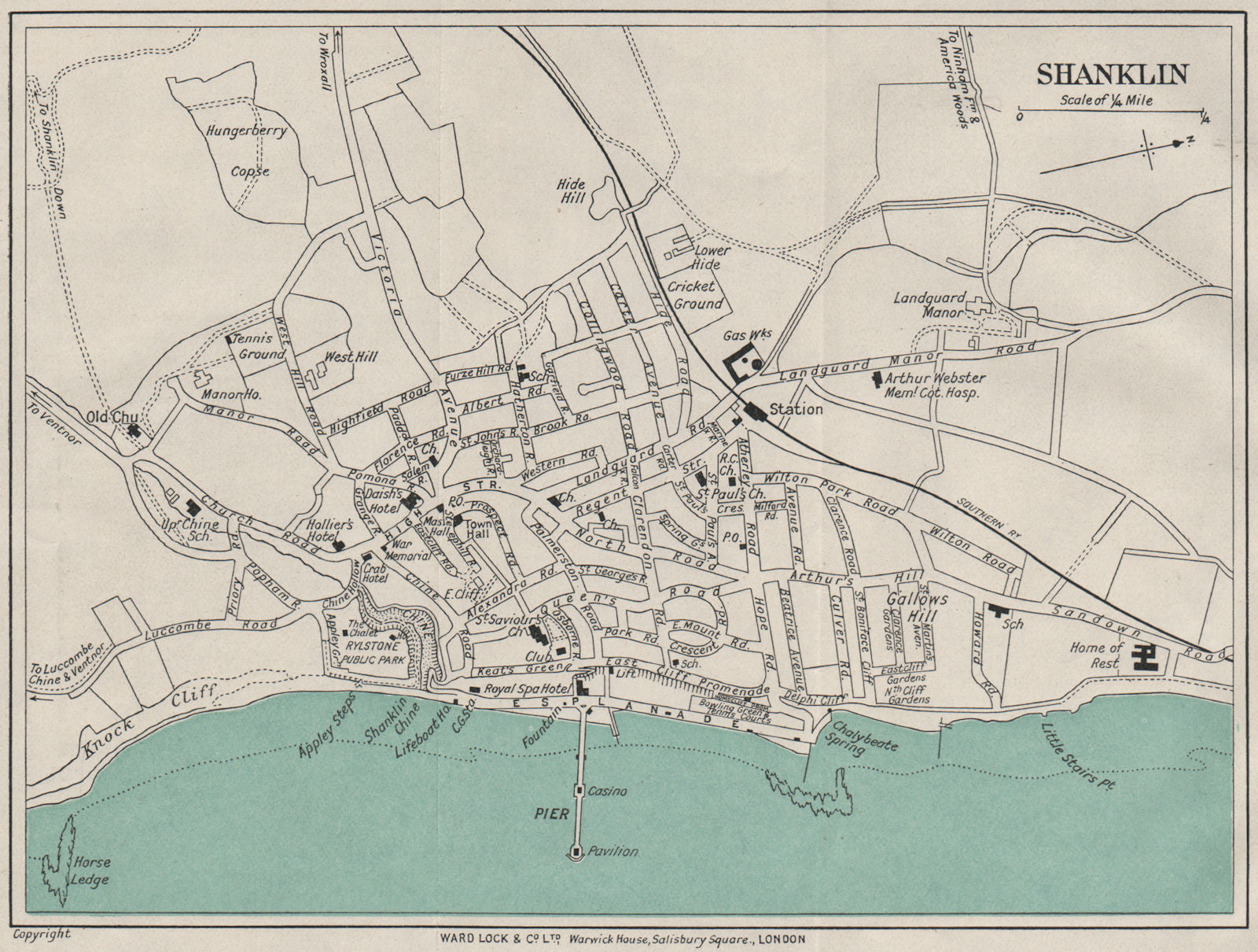 SHANKLIN vintage town/city plan. Isle of Wight. WARD LOCK 1929 old vintage map
